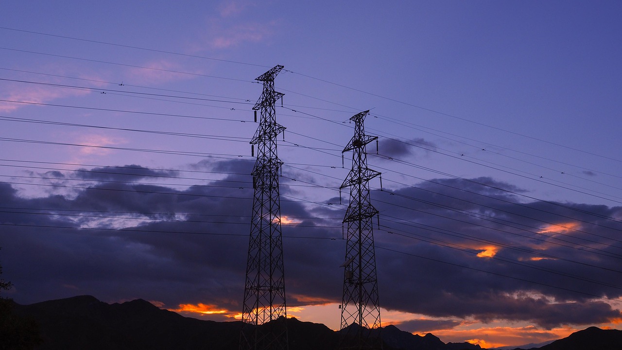 electrical, wires, grid, power, nature, powerlines, sky, sunset, sunrise, dawn, dusk, evening, morning